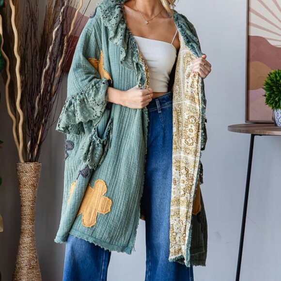 ππOli & Hali LAST ONE! FLOWER PATCHWORK LACE RUFFLE DUSTER NWT Sz L - Picture 6 of 15